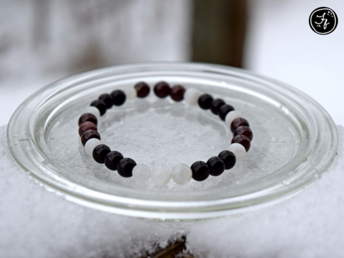 Rainbow Moonstone, Black Tourmaline & Garnet Bracelet