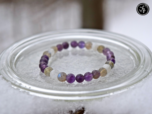 Rainbow Moonstone, Labradorite & Amethyst Bracelet