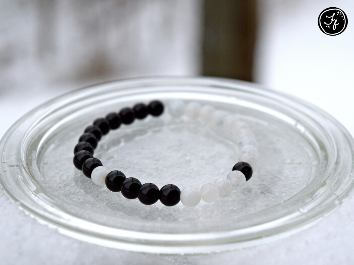 Rainbow Moonstone & Black Tourmaline Bracelet