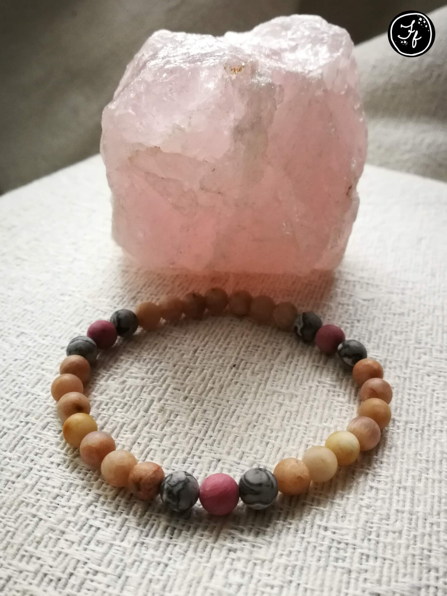 Rhodonite, Earth Moonstone & Map Jasper Bracelet